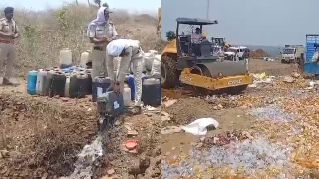 In Jabalpur the Excise Department has destroyed liquor worth lakhs of rupees.