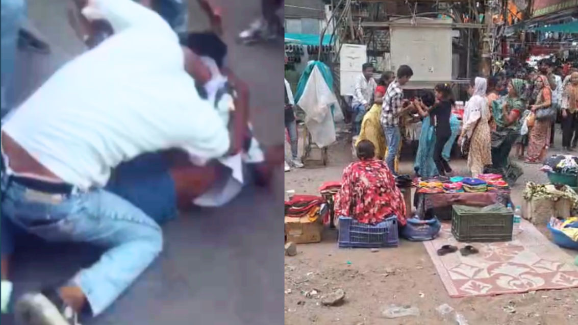 Two shopkeeper women, Asha Bai and Radha Bai, clashed with each other over setting up shop on the footpath at Rajbada in Indore.