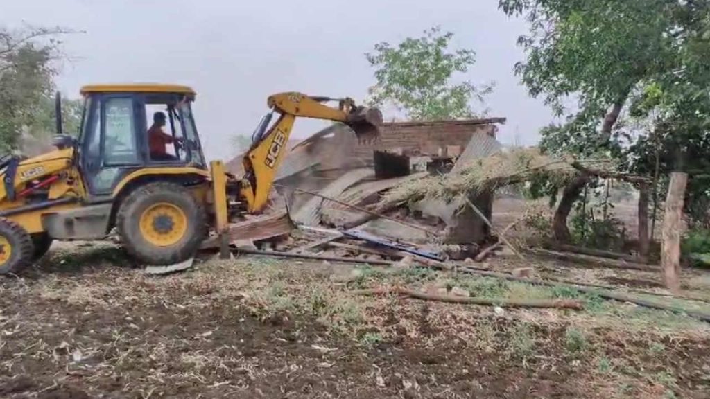 Bulldozer rammed into the house of the accused of gang rape of a tribal woman in Ujjain.