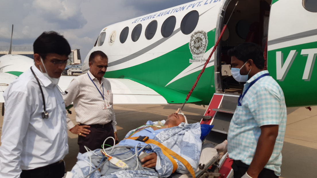 PM Shri Air Ambulance left for Bhopal with a patient injured in an accident from Dumna Airport in Jabalpur.