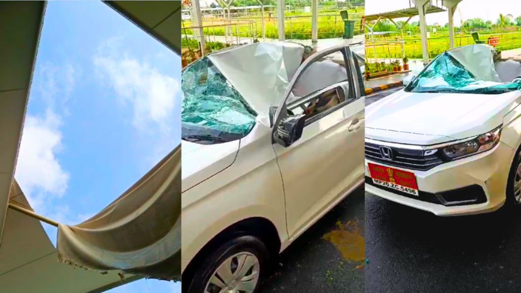 A canopy tent fell on a car at Dumna Airport in Jabalpur.