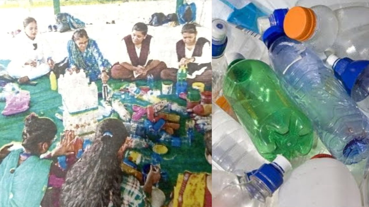 Municipal Corporation organized 3R program and made home decorative items from old bottles.