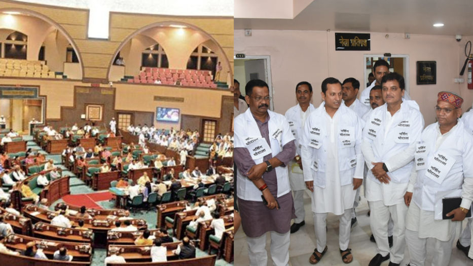 On the first day of the Assembly session 2024, the opposition fasted in front of the Gandhi statue.