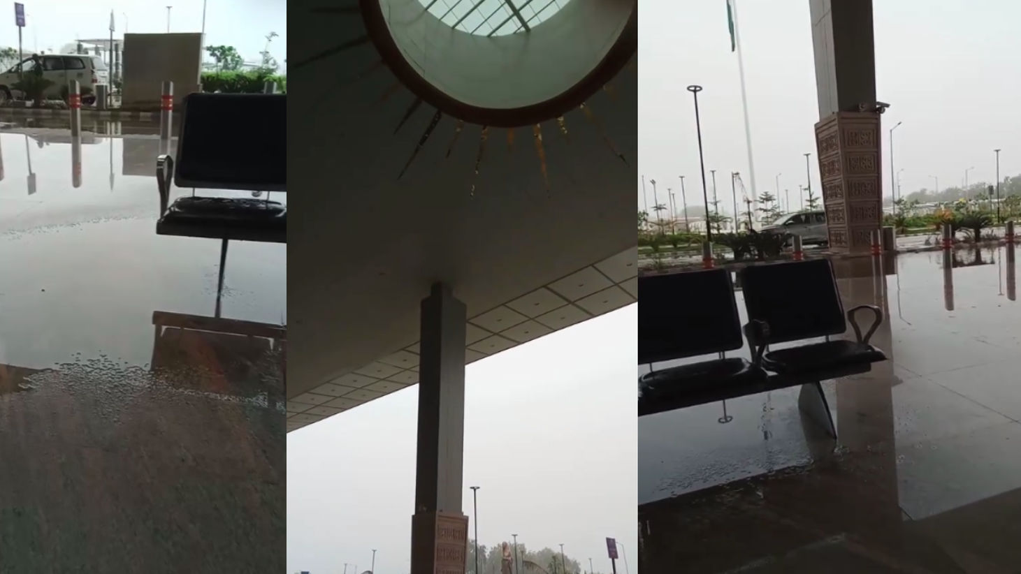 After the rain, a situation of waterlogging has arisen at Gwalior Airport. Here the roof has started dripping water.