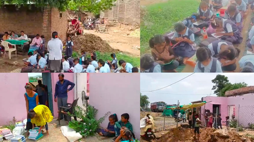 Students forced to study in open space..