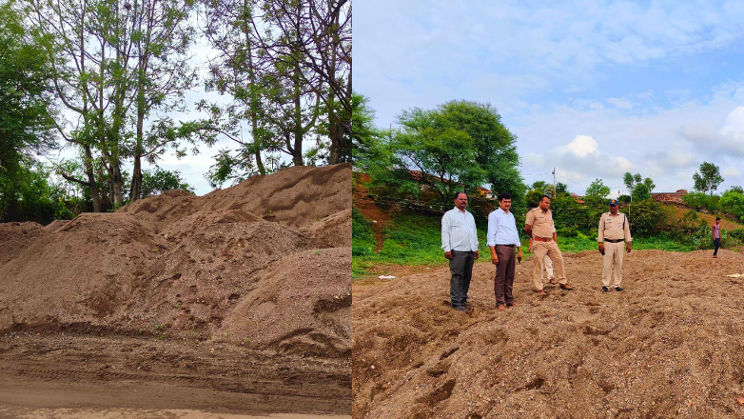 Illegal sand stock has also been found on the banks of Narmada.