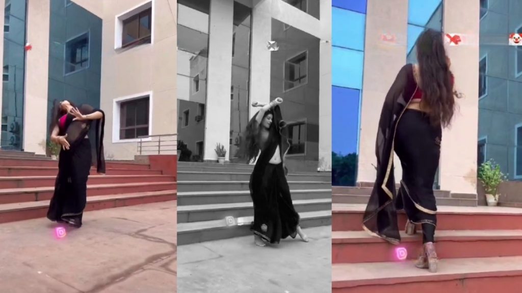 video, a girl is seen dancing to the lyrics of the Hindi film song "Tip Tip Barsa Paani"