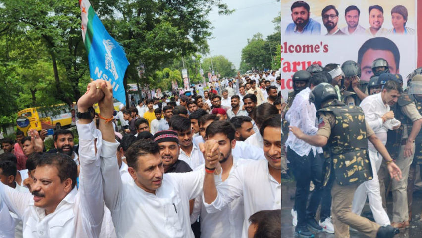 NSUI workers protesting