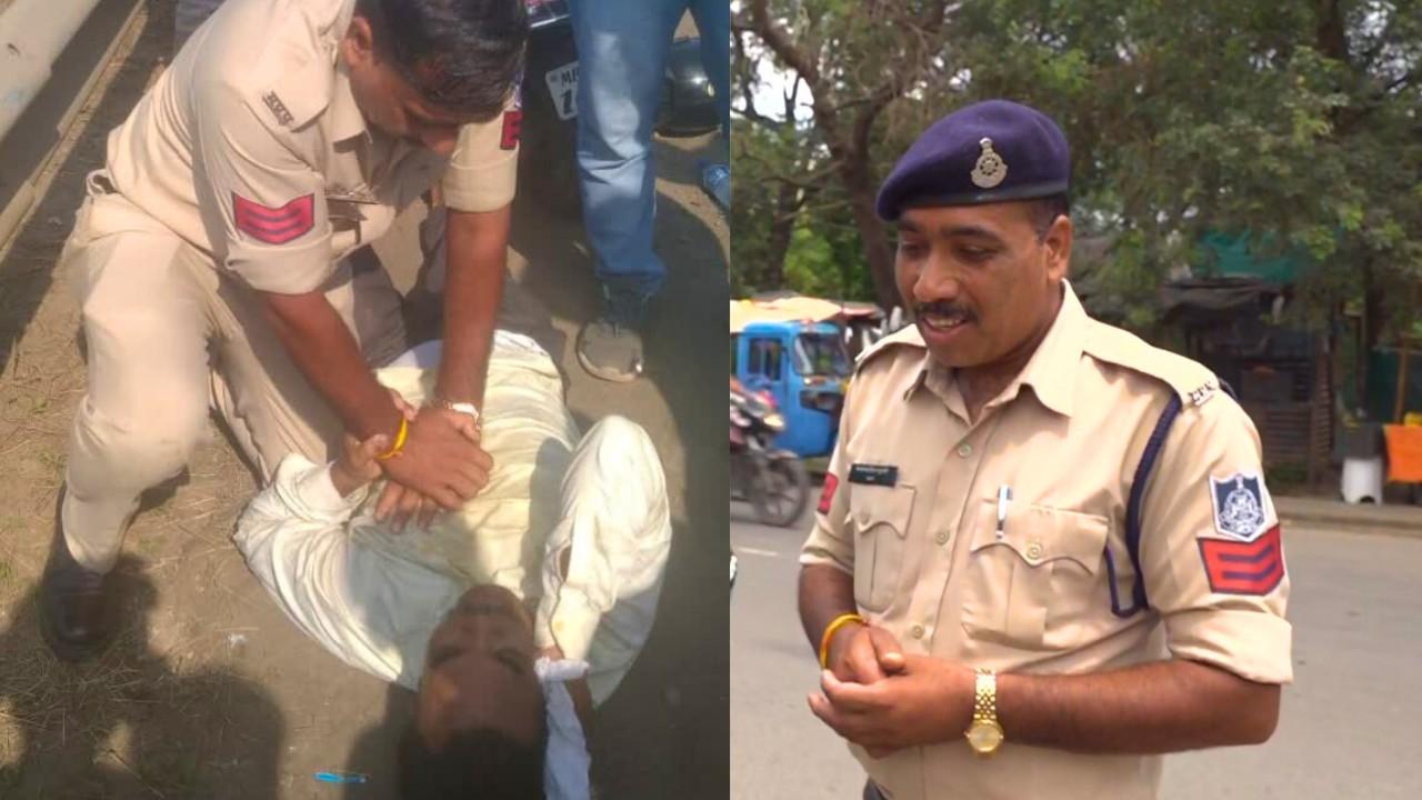 Head constable Raghavendra Singh Raghuvanshi giving CPR.