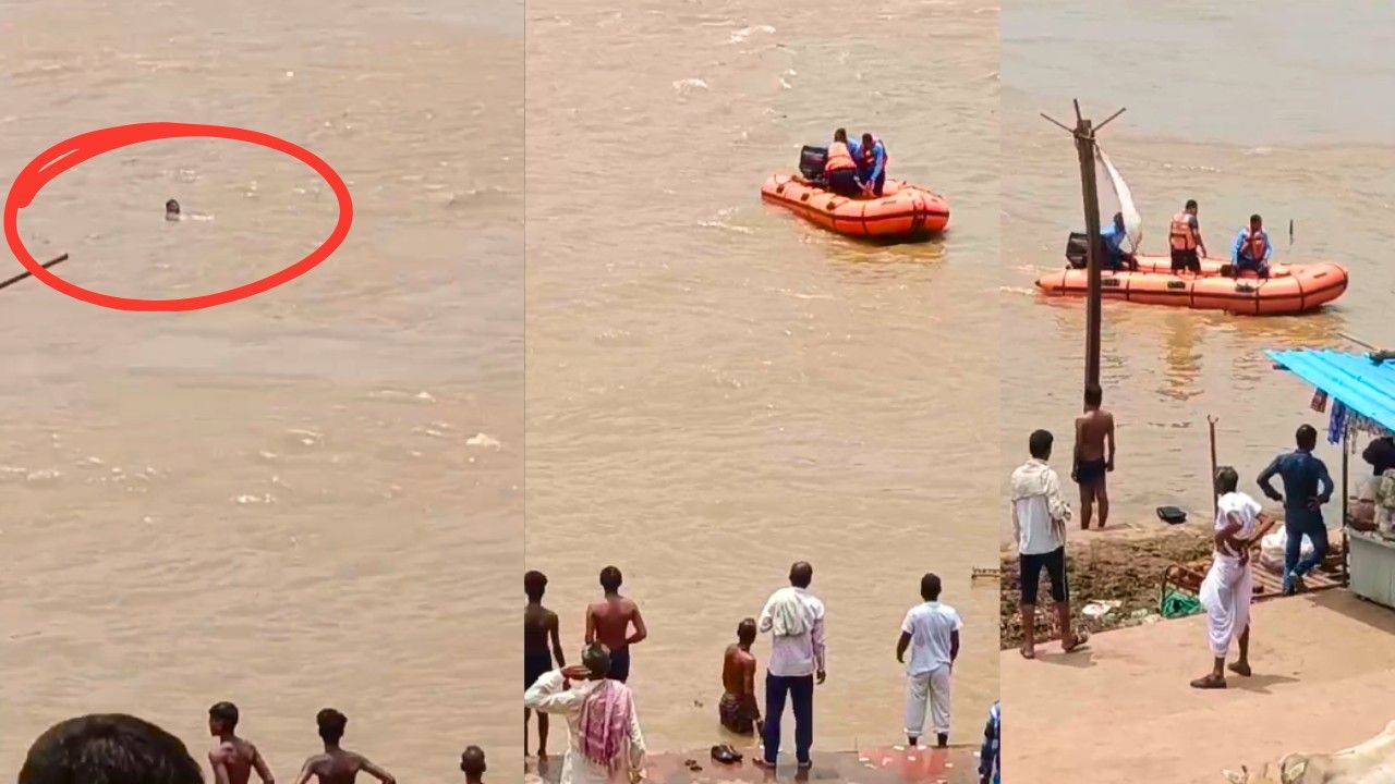 Due to slipping of his feet, Satish Kumar started flowing in the strong current of Narmada. After which the SDRF team saved him.