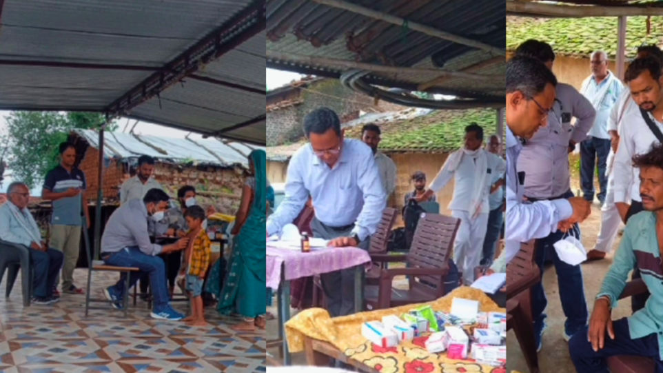 Health officer examining villagers