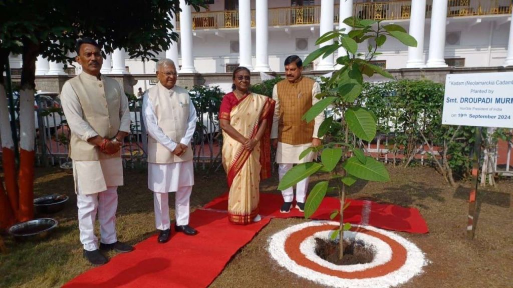 President Draupadi Murmu planted trees at Residency Kothi along with Chief Minister Mohan Yadav and Governor Mangu Bhai Patel during his visit to Indore.