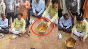 Minister searching for potatoes in soybean-potato curry