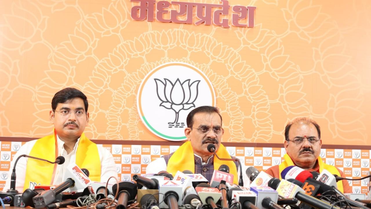 BJP State President and MP Vishnudutt Sharma during press conference.