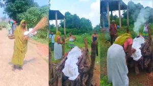 In Shahdol, the wife performed the last rites of her husband by lighting his funeral pyre.