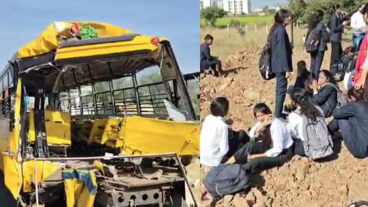 A truck hit a college bus in Bhopal, one student died in the accident