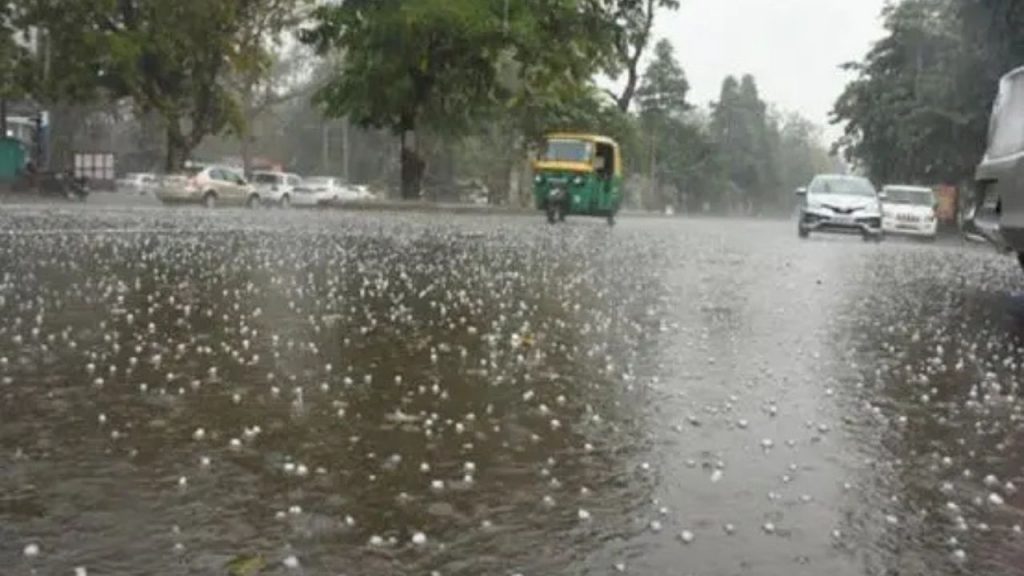 Hail fell along with rain in Morena