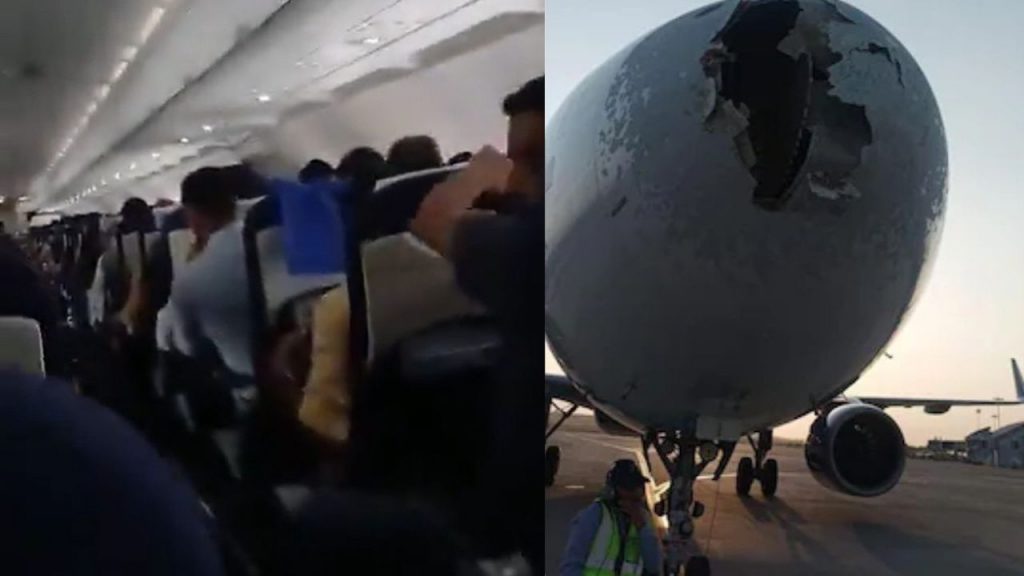 The front part of the flight broke during the emergency landing.