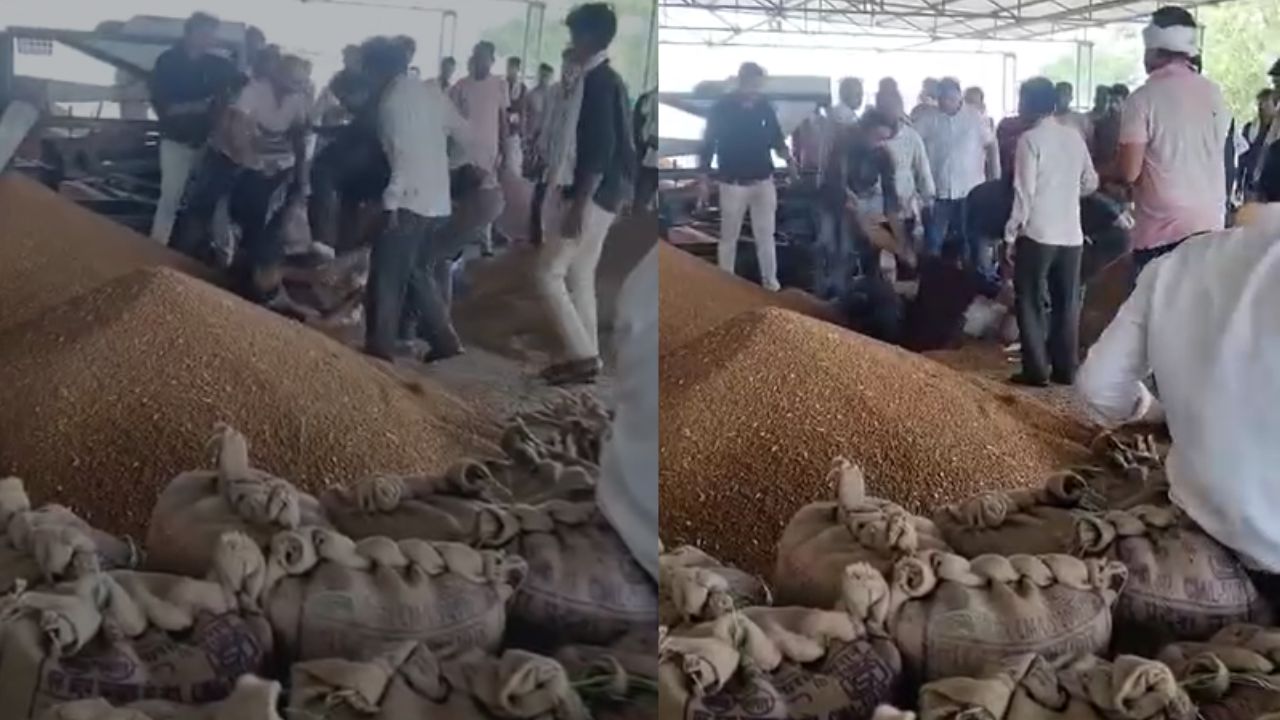 There was a fight between traders over bidding of grains in Damoh Agricultural Produce Market.