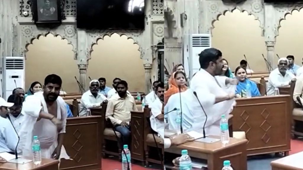 BJP councilor Brajesh Shrivas tore his clothes during the ruckus in the House.