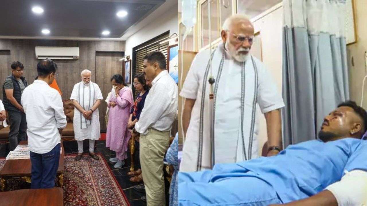 PM Modi met the family of former CM Vijay Rupani and enquired about the condition of Ramesh Vishwas, the only survivor of the plane crash.