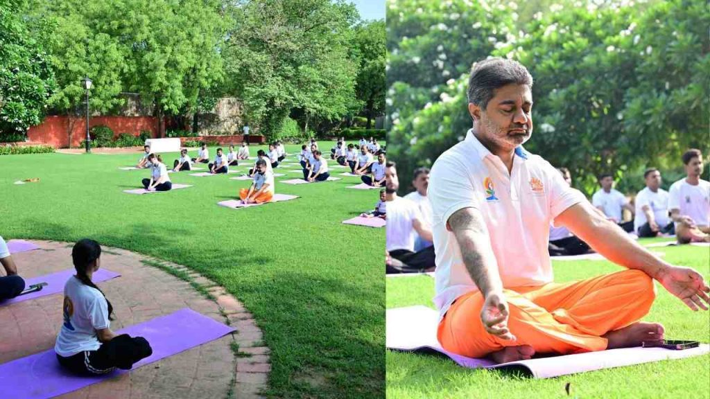 A program was organized on Yoga Day at the residence of Dr. Abhishek Verma, National Coordinator of Shiv Sena (NDA alliance).