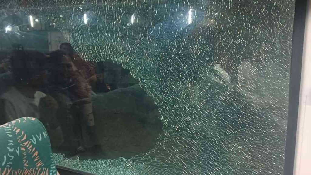 Window glass broke after stone pelting in Shatabdi Express.