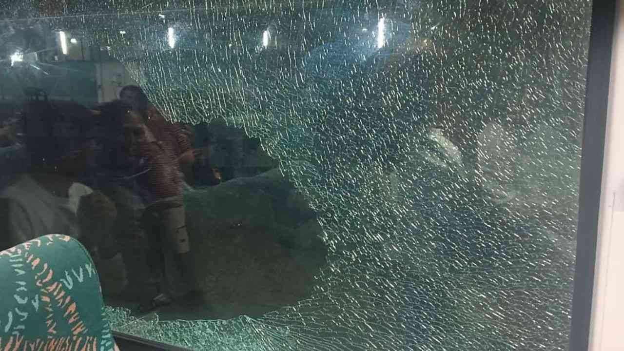 Window glass broke after stone pelting in Shatabdi Express.