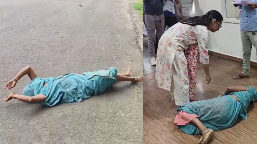 A widow woman reached the collector's office in Neemuch with her complaint after rolling on the floor.