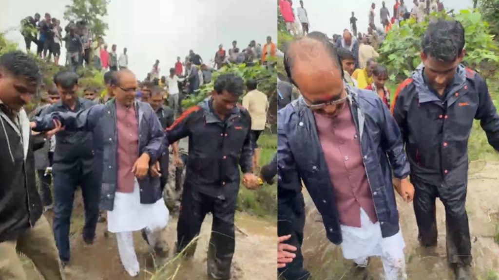 Union Minister Shivraj Singh Chauhan reached to meet the tribals by walking on the muddy road.