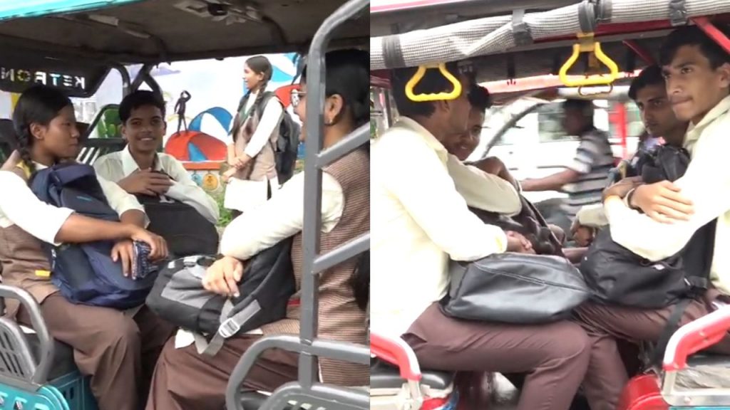 Despite the ban in Bhopal, school children are still being transported on e-rickshaws.