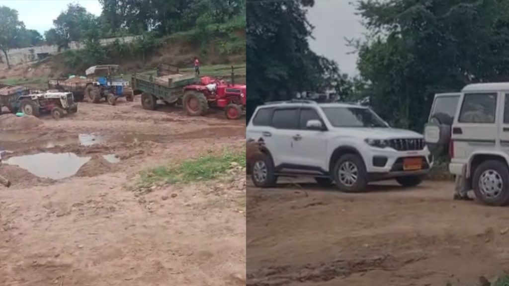 Action on illegal sand excavation in Chhatarpur, police and mining department team fled leaving the seized vehicle