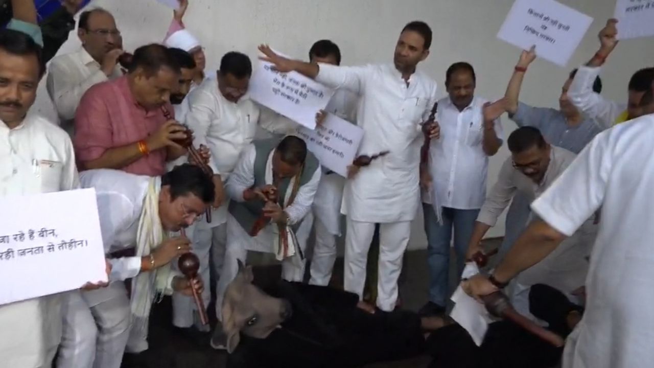 Congress MLAs protested in Madhya Pradesh Assembly