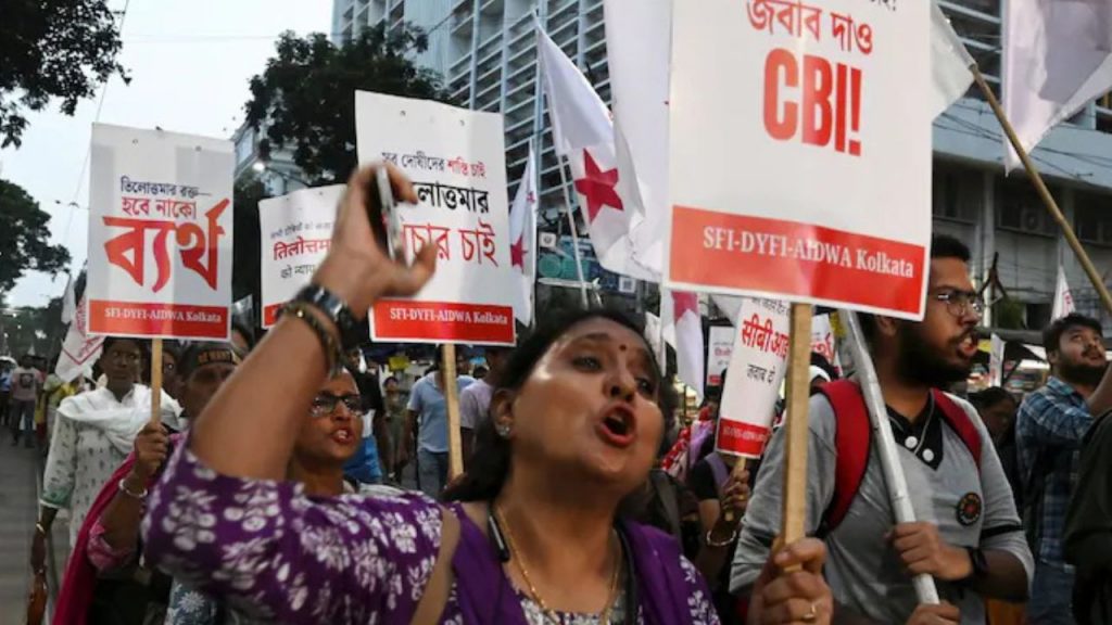 Protest on completion of one year of Kolkata rape-murder case.