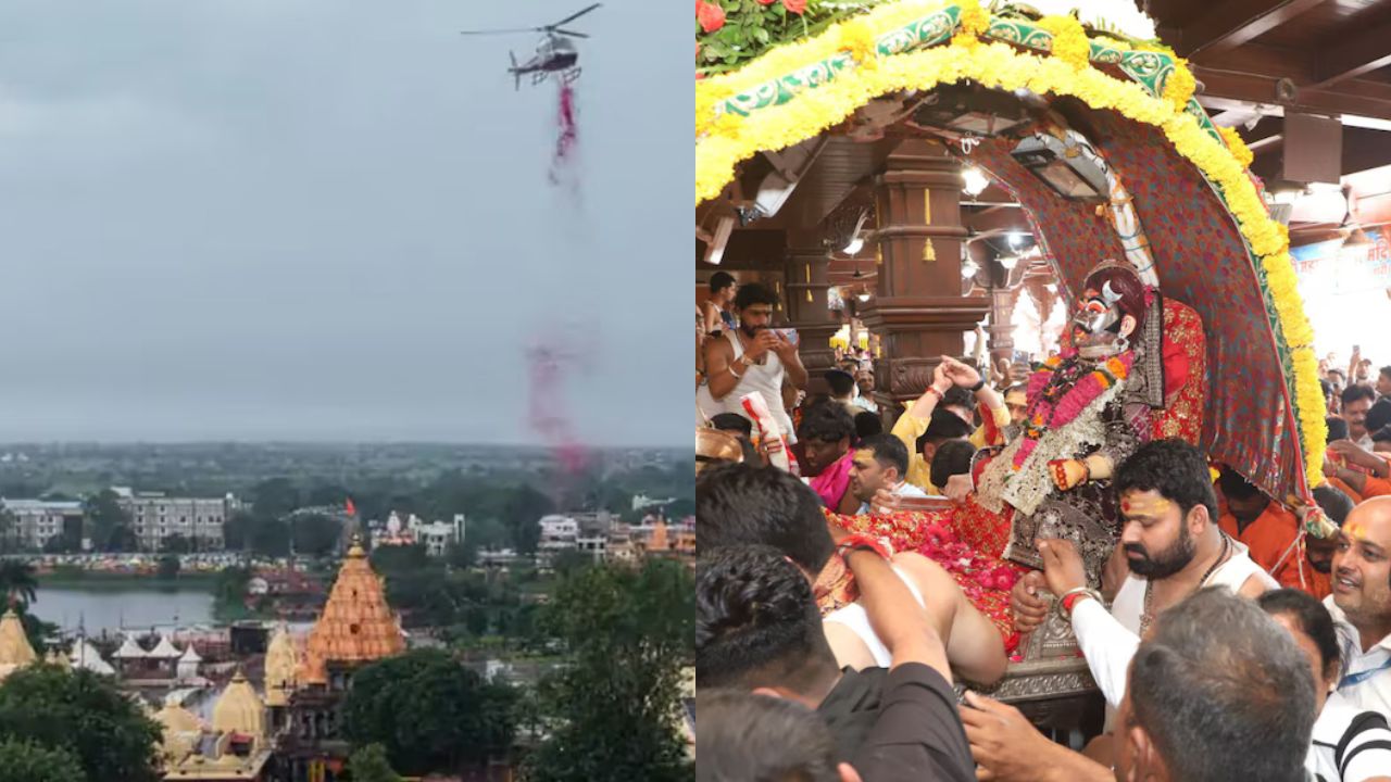 Flowers were showered during Baba Mahakal's procession.