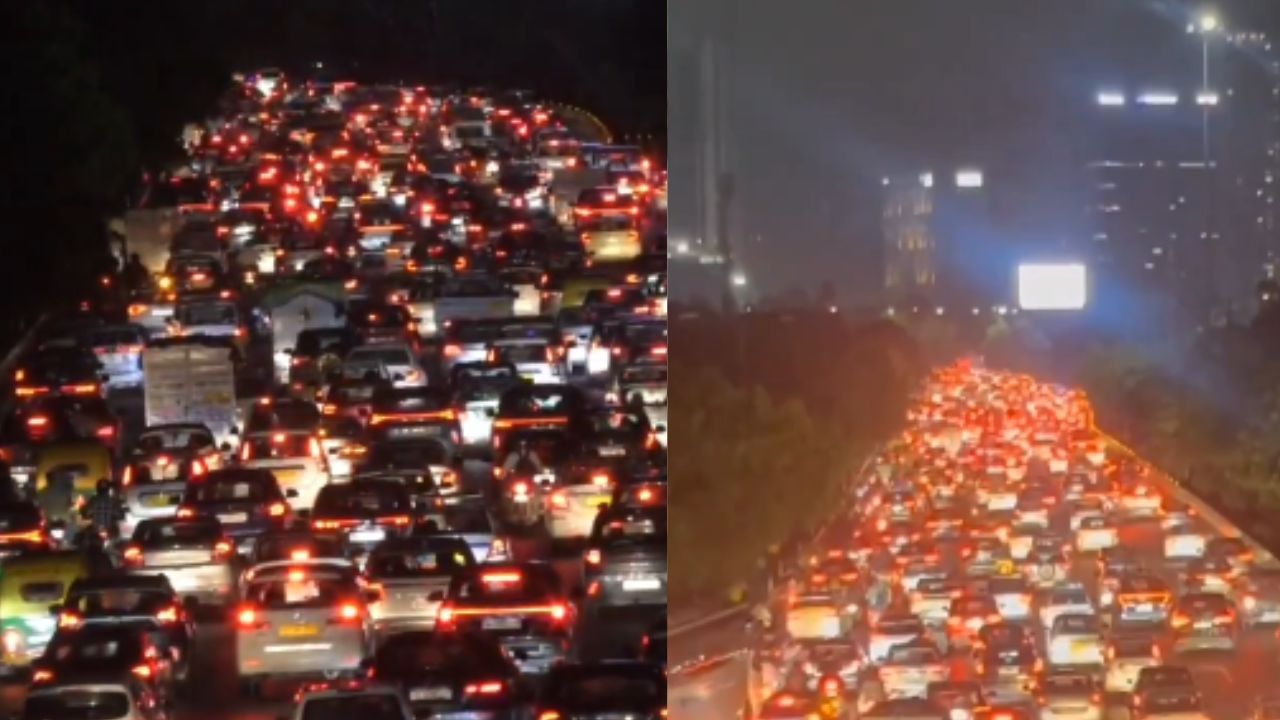 Vehicles were seen crawling on Noida Expressway.