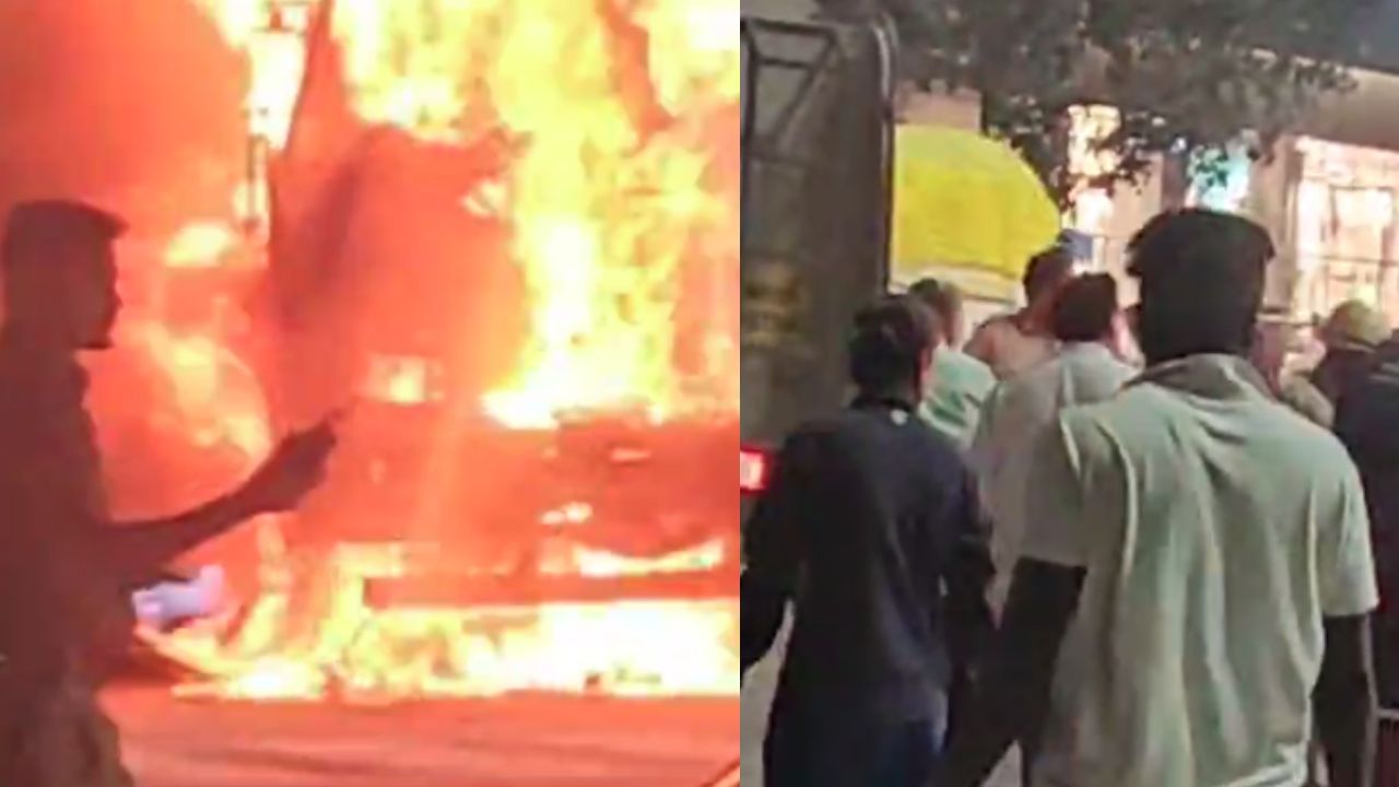After the accident, angry people set the truck on fire.