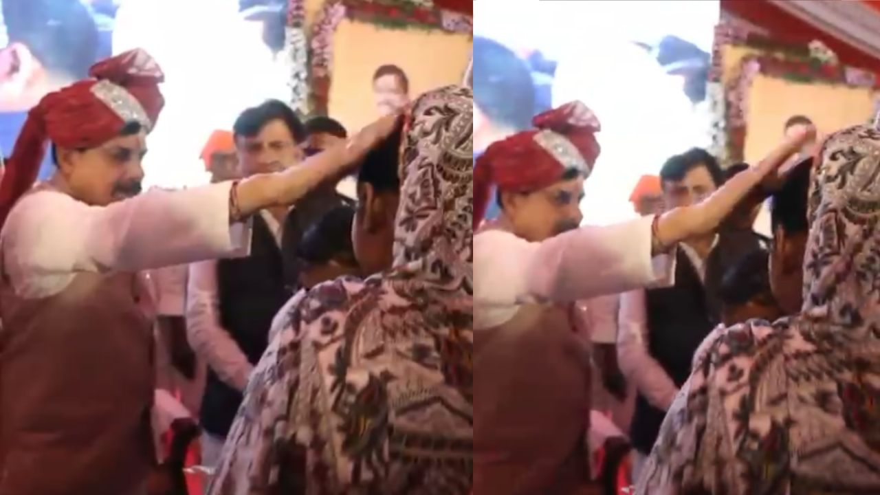 CM Mohan assured help by placing his hand on the head of the crying woman.