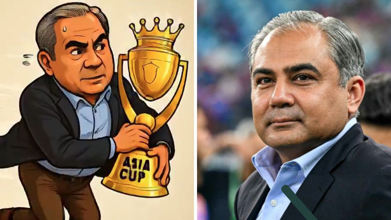 Mohsin Naqvi fleeing with Asia Cup trophy viral meme