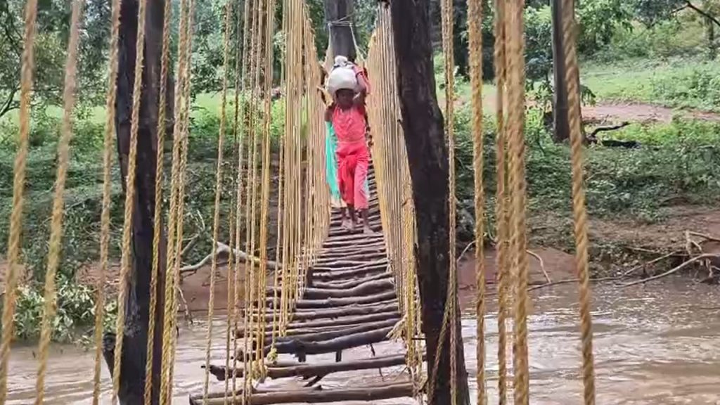 bridge made of bamboo and wood