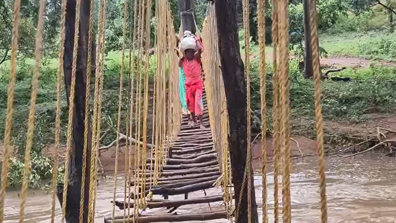 bridge made of bamboo and wood
