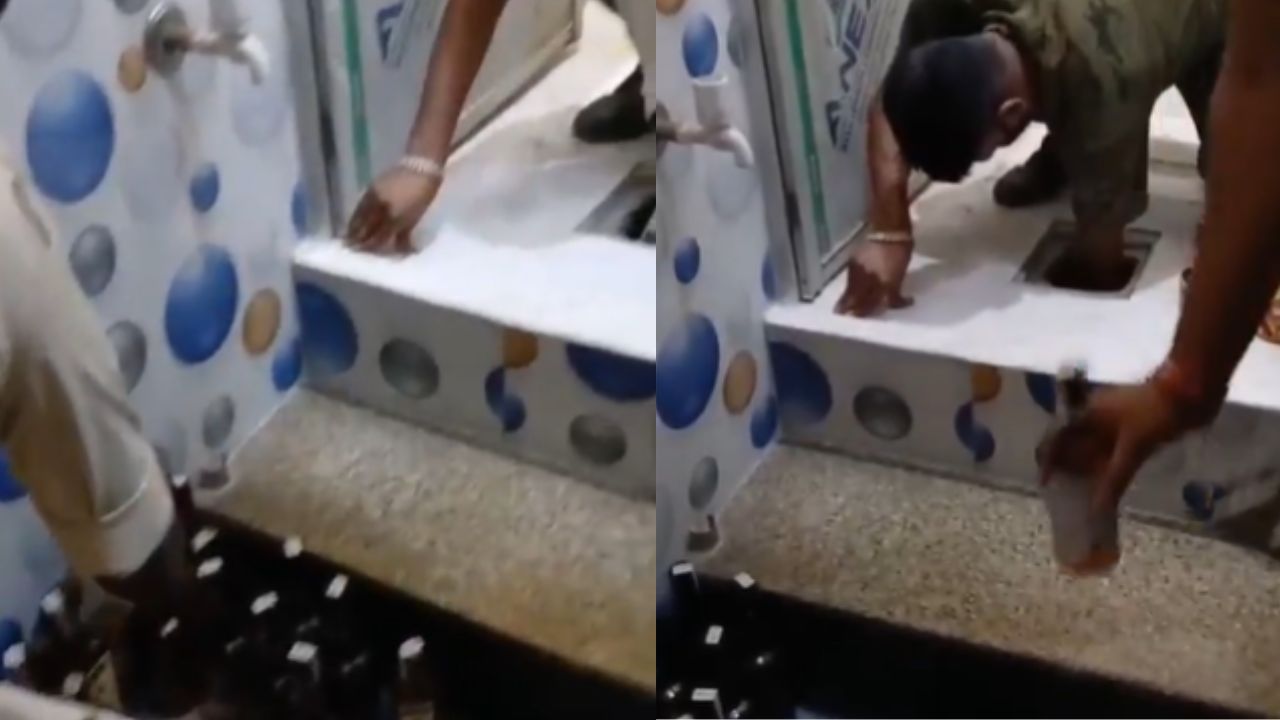 A huge quantity of liquor was recovered from a toilet in Bihar's Nawada district.