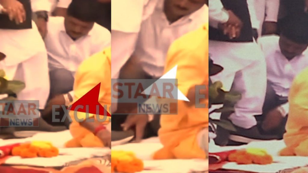 Minister Vijay Shah made the worker wear his shoes.