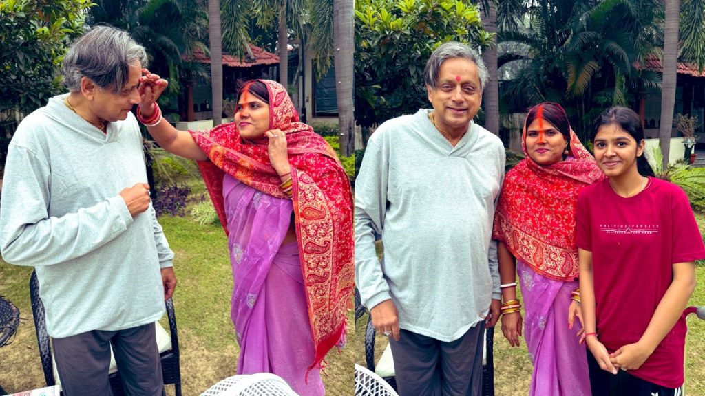 Shashi Tharoor Chhath Puja Bihar Connection Woman Applying Tilak