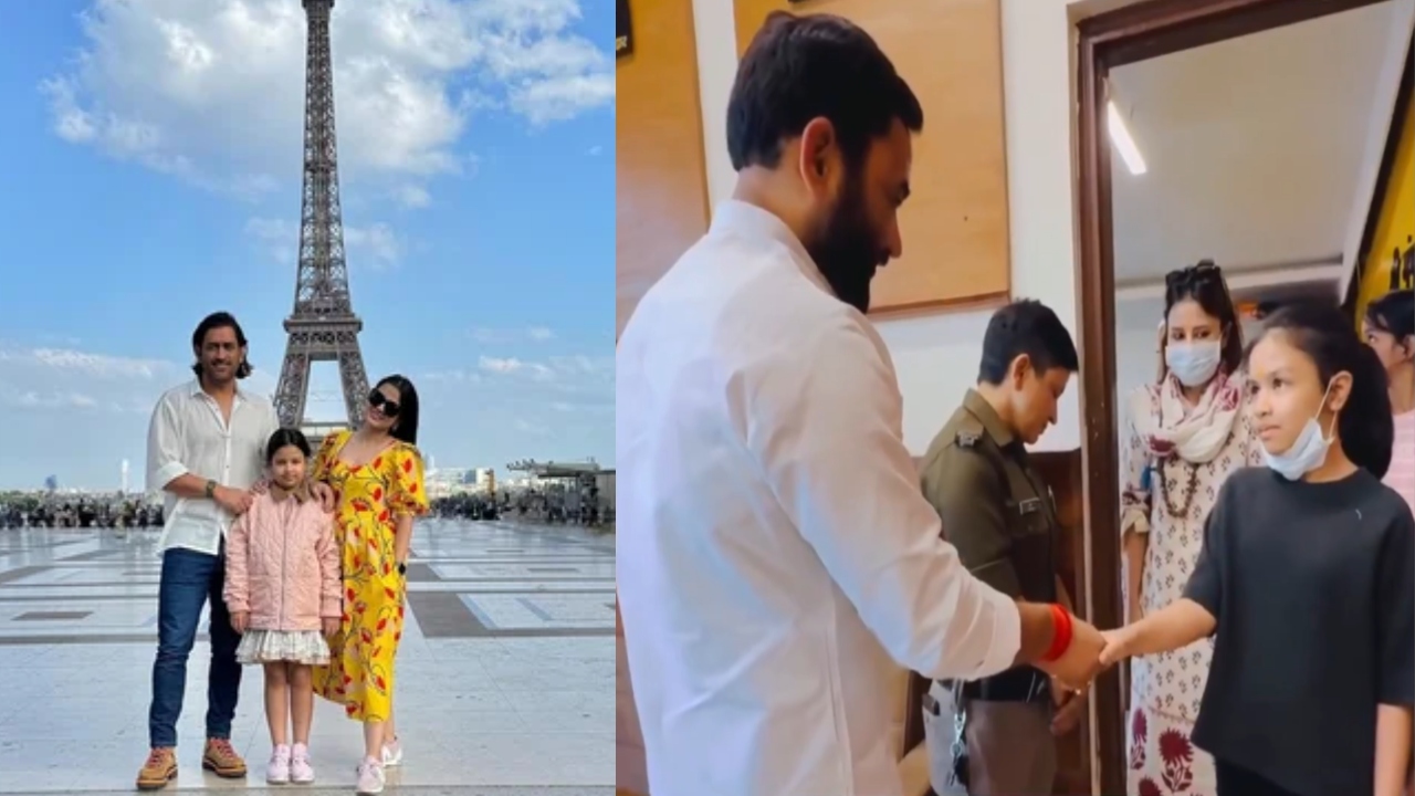 Ziva Dhoni with Sakshi Dhoni and MS Dhoni