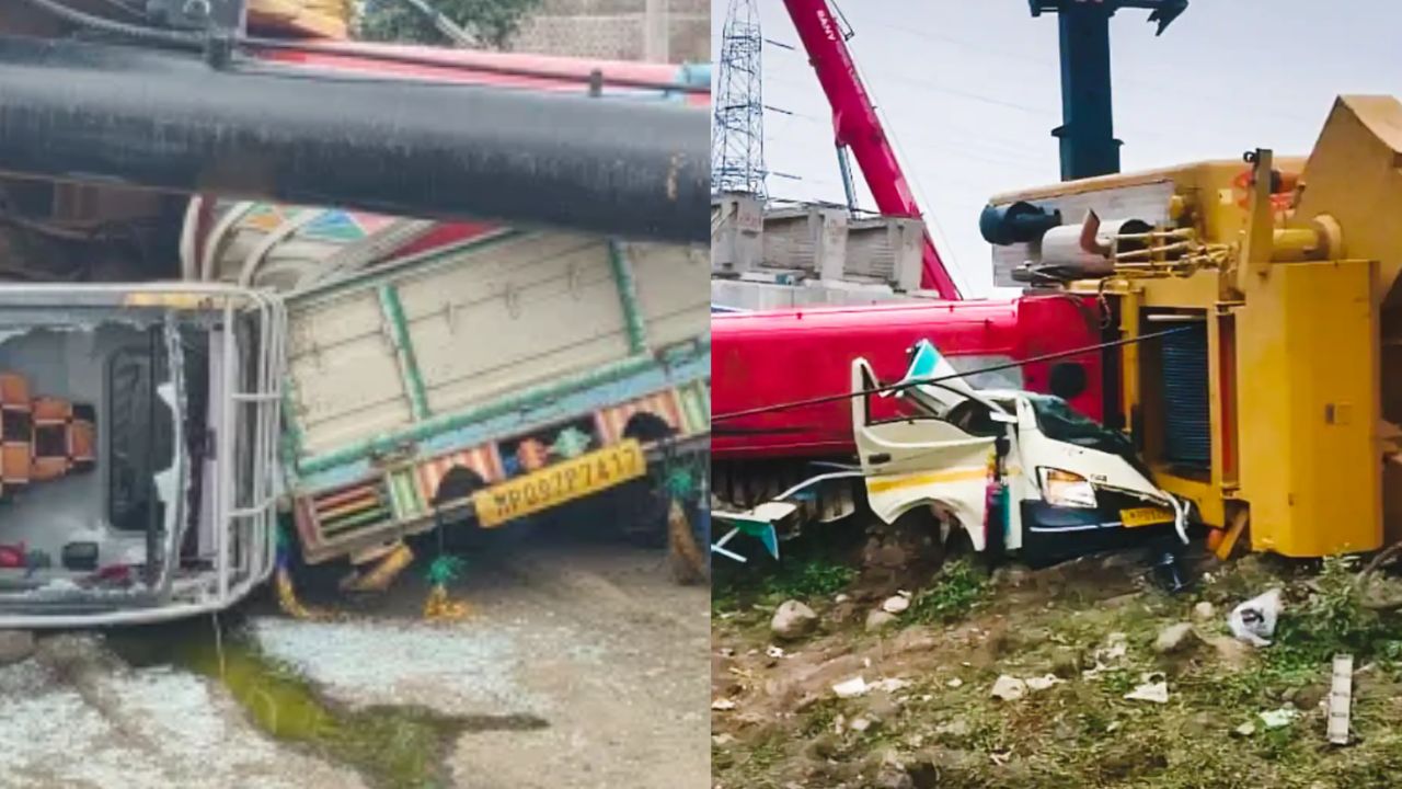 Dhar: Two people died when a crane overturned.