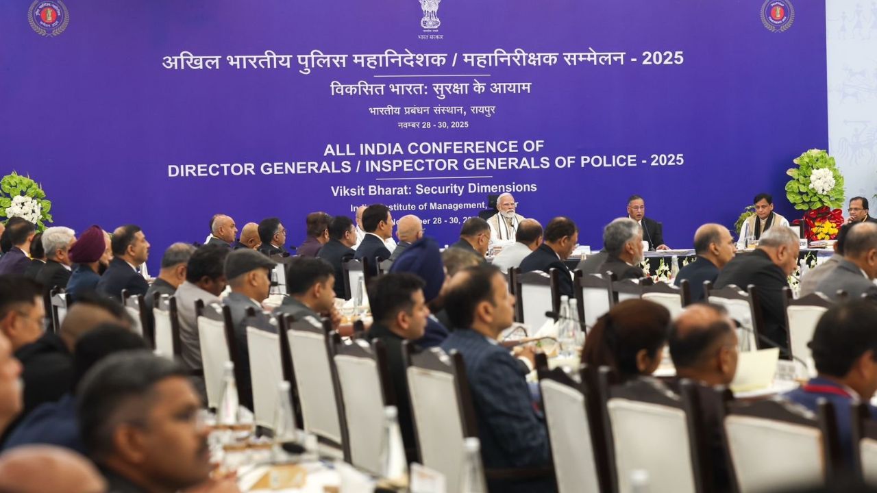 PM Modi addressing DGP-IGP Conference emphasizing women safety and urban policing