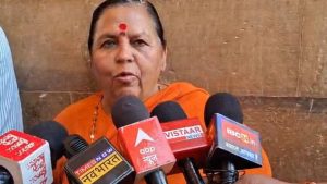 Former Chief Minister of Madhya Pradesh talking to the media.