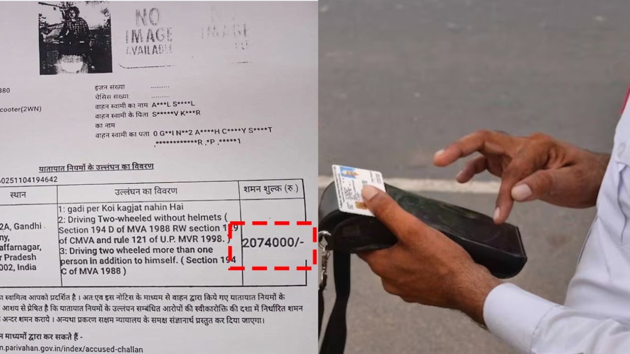 muzaffarnagar scooty rider fined 20 lakh 74 thousand Challan Viral