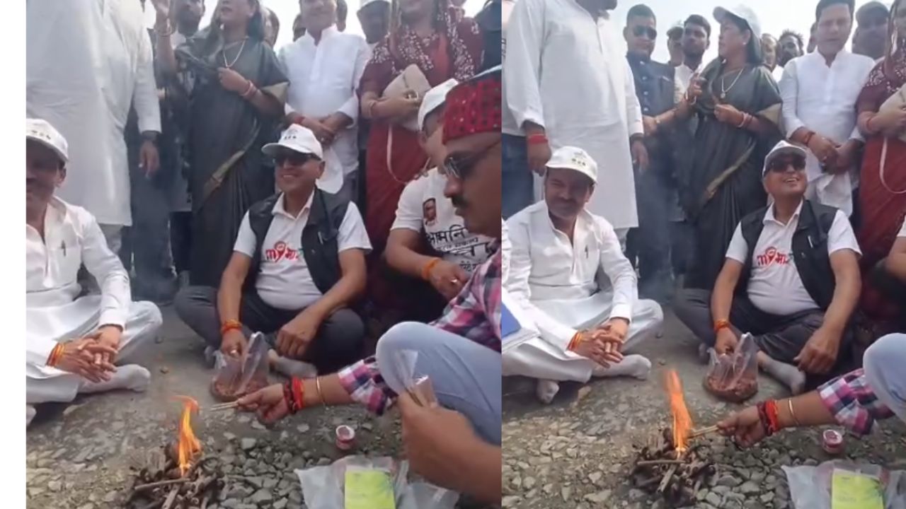 BJP MP Dr Rajesh Mishra performed havan on the road for road construction.